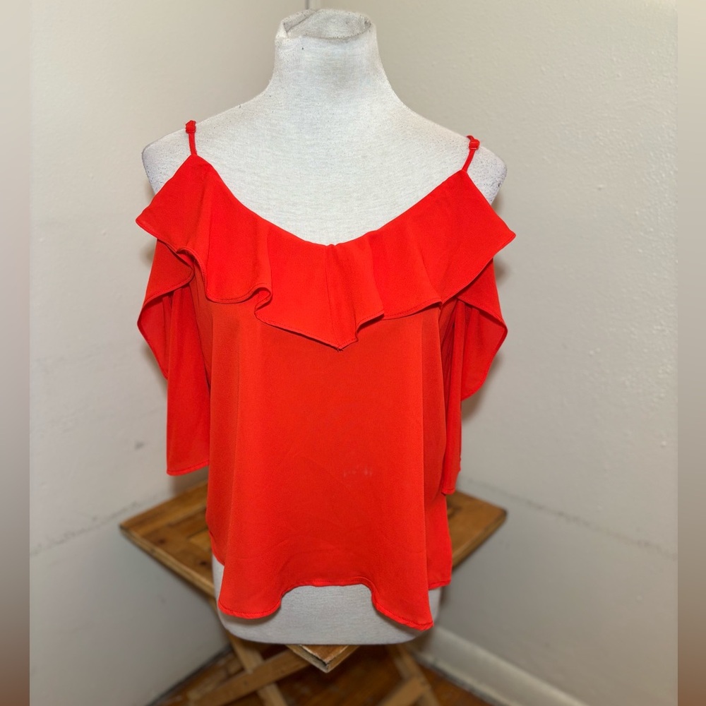 Elodie 3/4 Sleeve Ruffle Hem Cold Shoulder Blouse